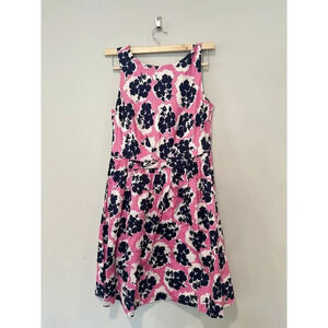 Boden Vintage Bow A Line Dress Pink and Blue Floral Print Size 10R 1186